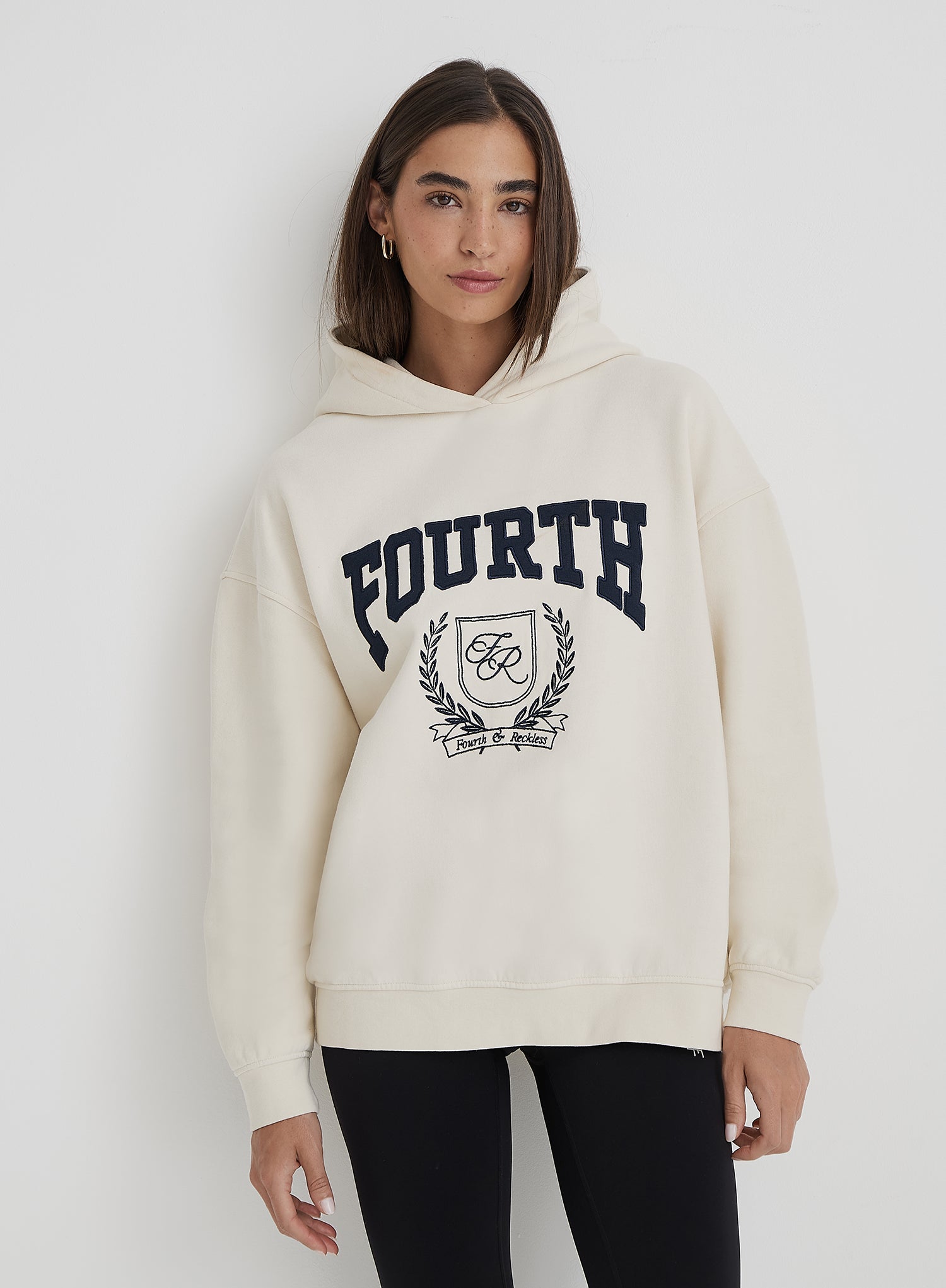 Cream Fourth Varsity Emblem Oversized Hoodie